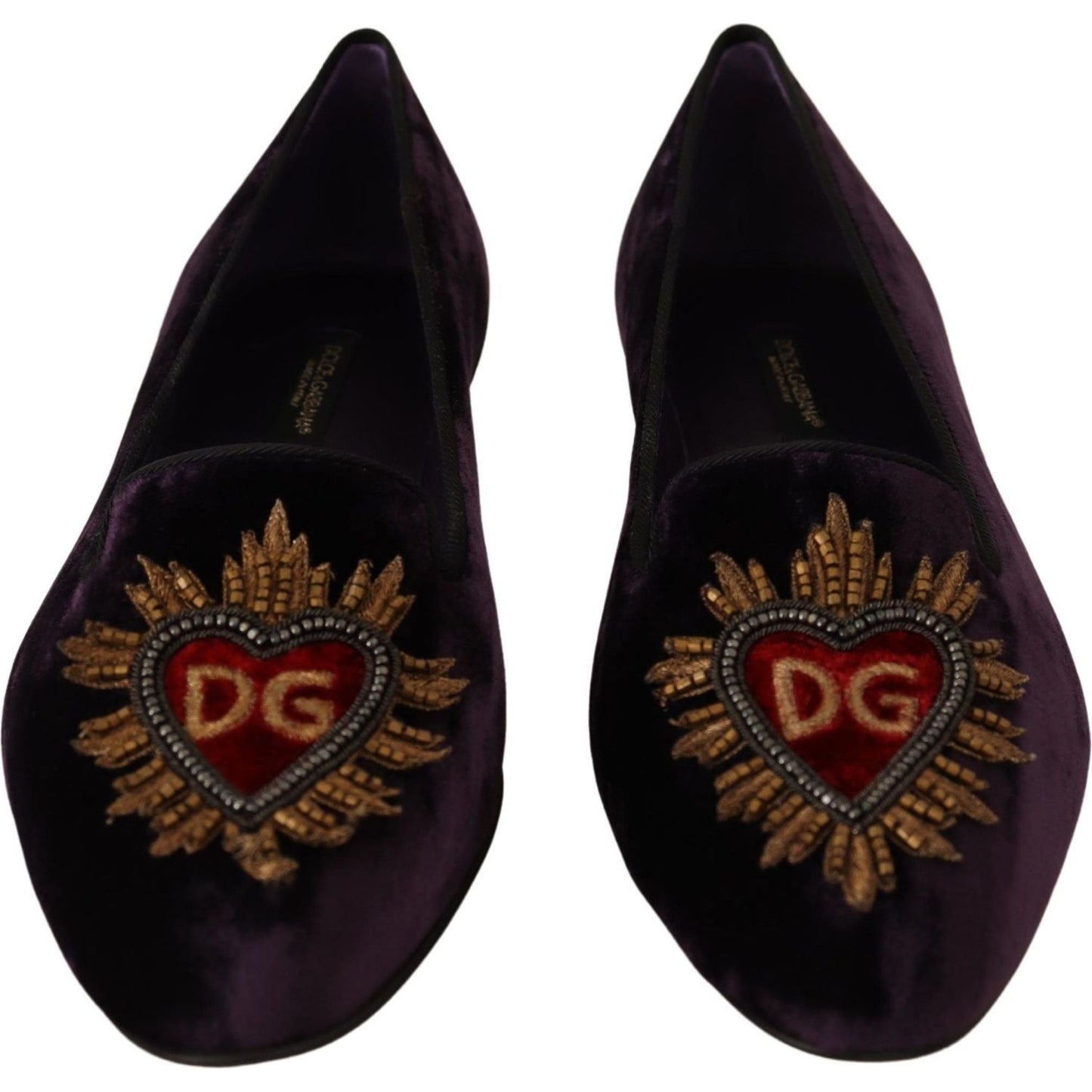 Dolce & Gabbana Chic Purple Velvet Loafers with Heart Detail Dolce & Gabbana