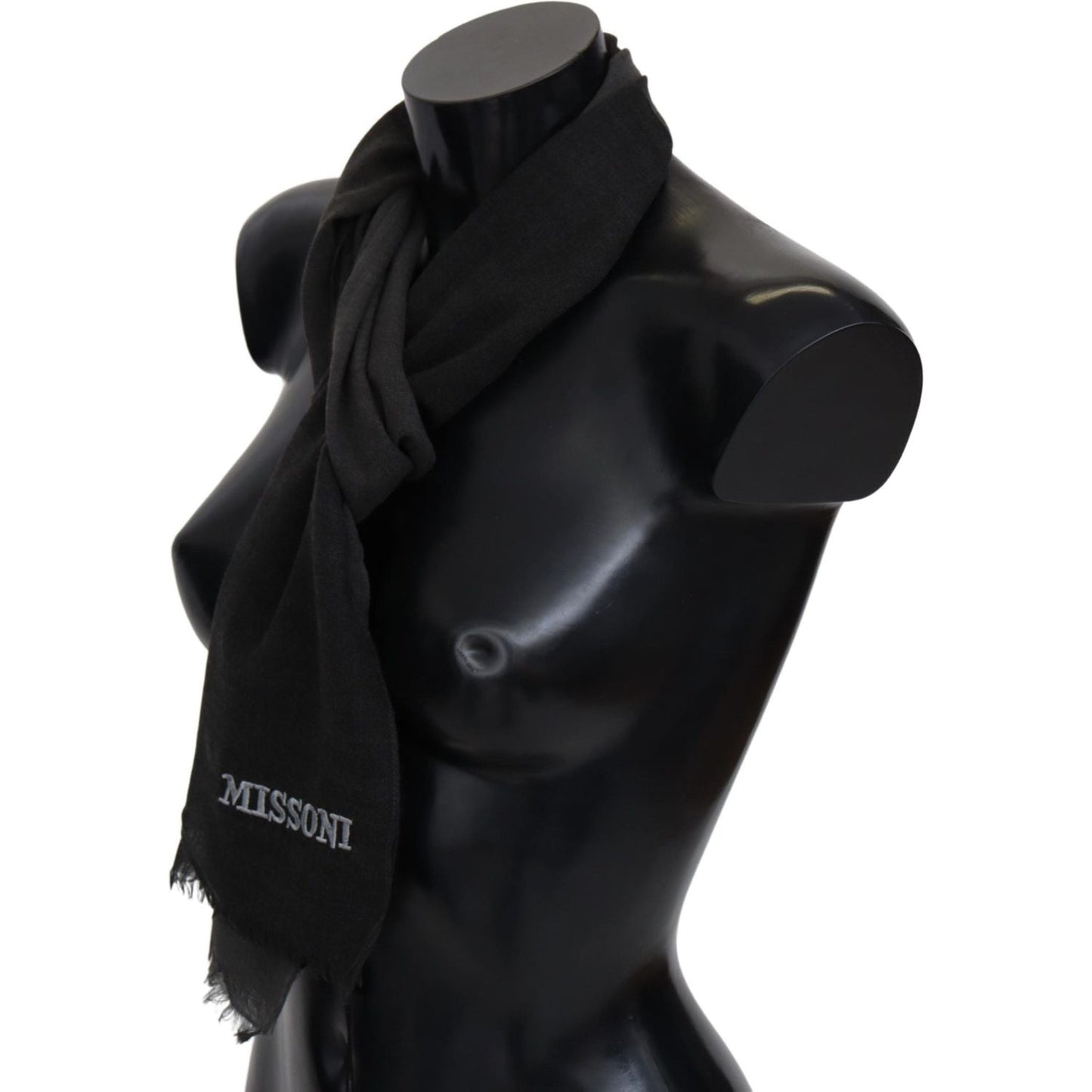 Missoni Elegant Black Wool Scarf with Fringes Missoni