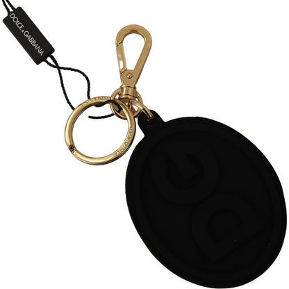 Dolce & Gabbana Black Rubber DG Logo Gold Brass Metal Keyring Keychain