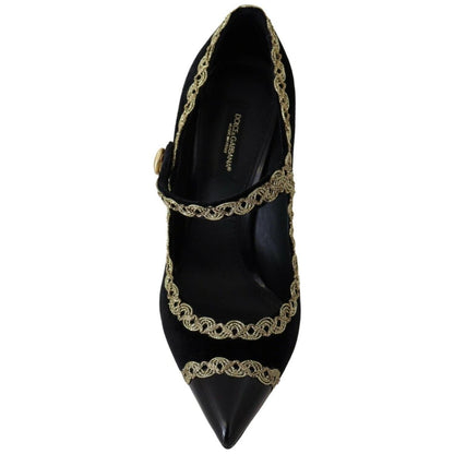 Dolce & Gabbana Black Embellished Velvet Mary Jane Pumps Shoes