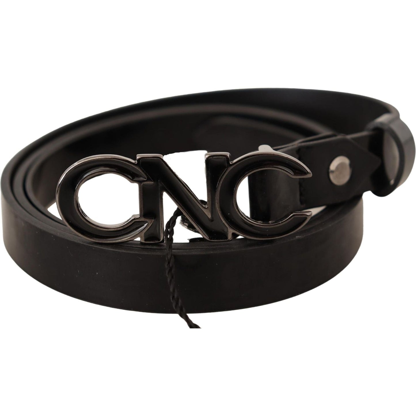 Costume National Black Leather Letter Logo Buckle Belt