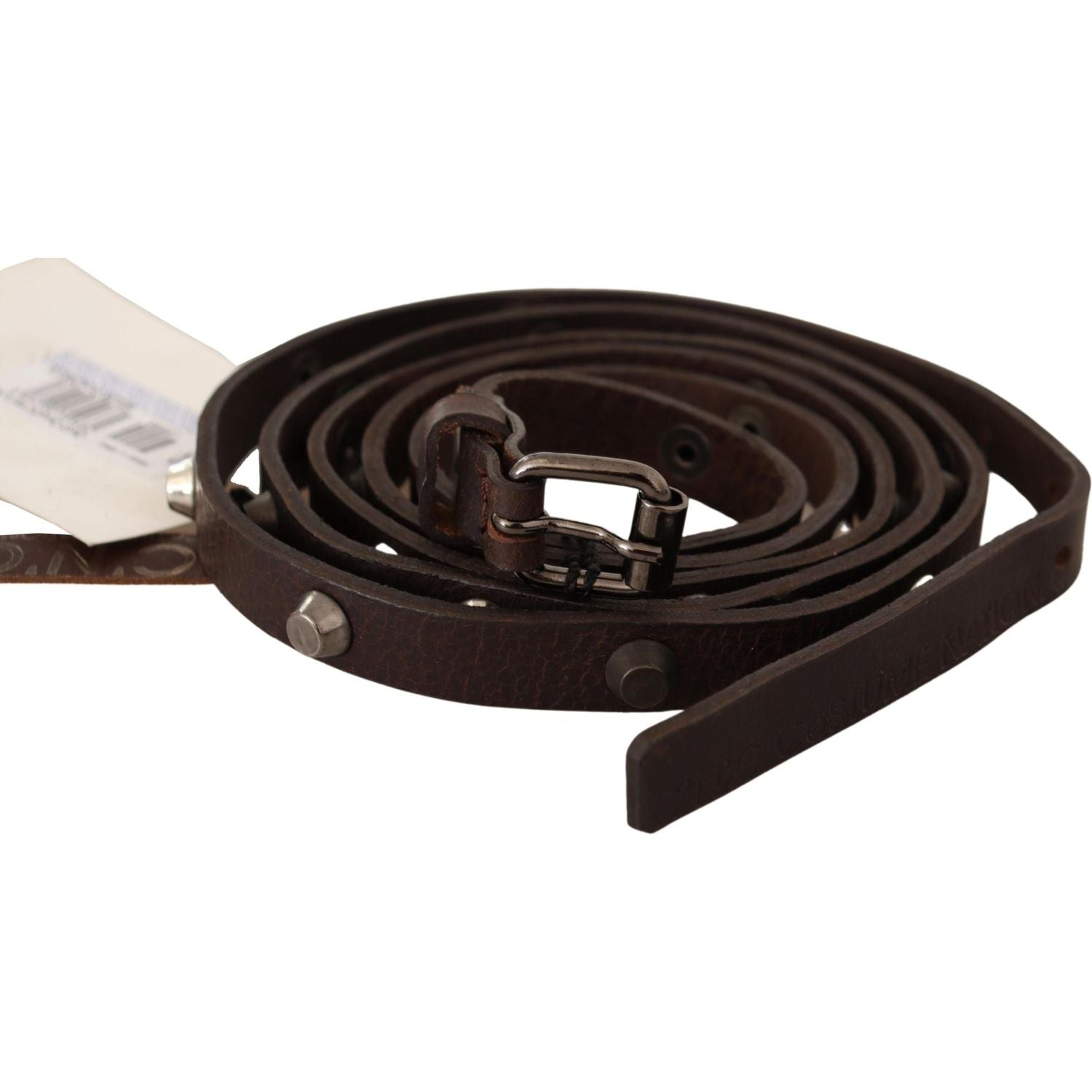 حزام أنيق من الجلد البني من مجموعة Costume National Chic مع مشبك فضي