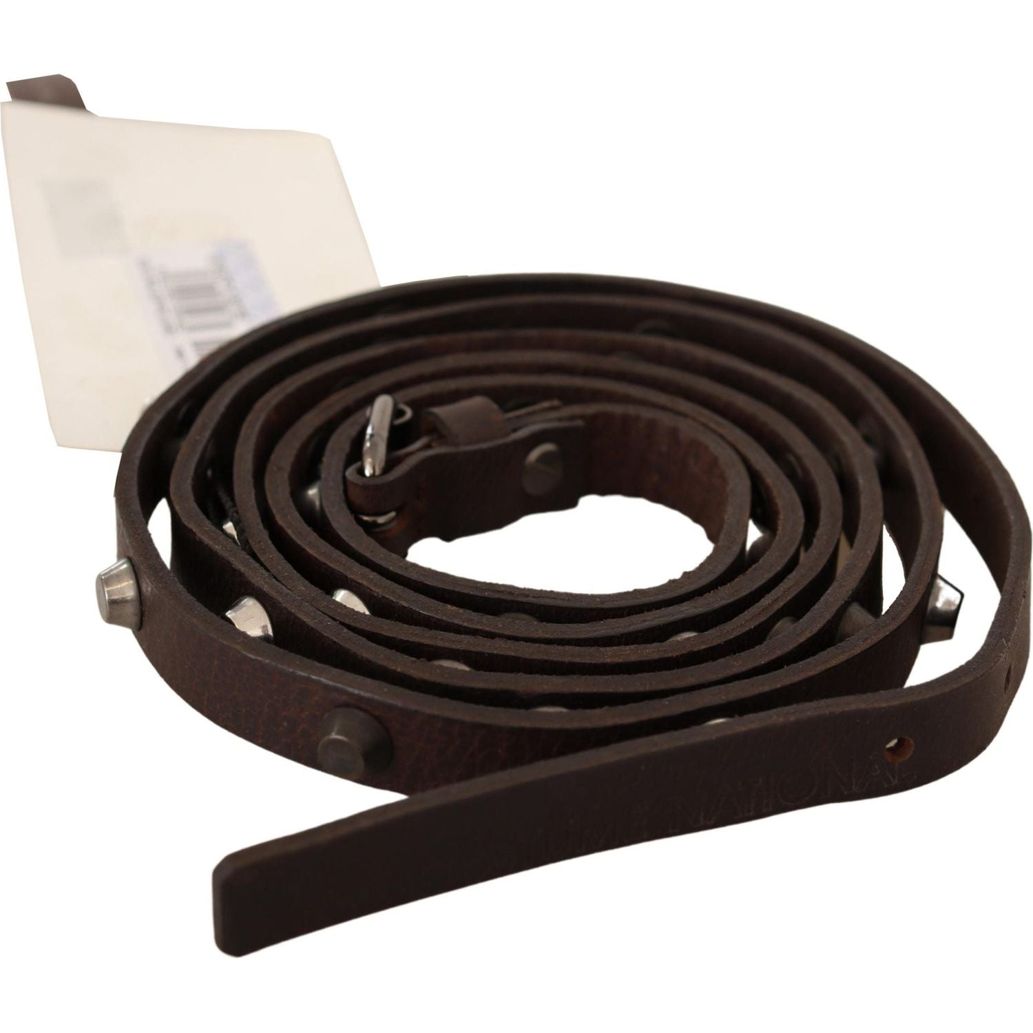 حزام أنيق من الجلد البني من مجموعة Costume National Chic مع مشبك فضي