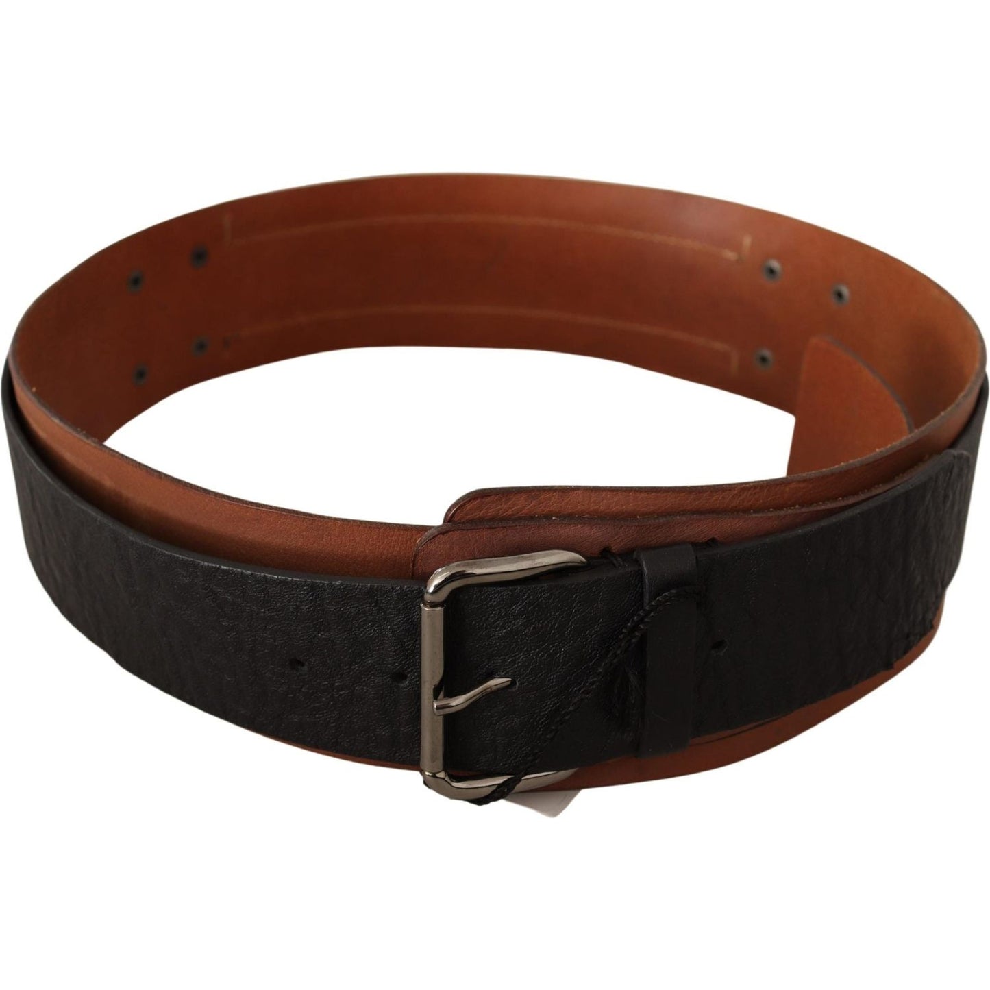 Costume National Black Brown Leather Silver Buckle
