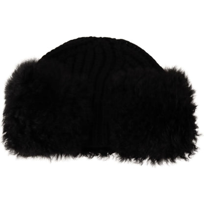 Dolce & Gabbana Black Cashmere Fur Women Beanie Women Hat