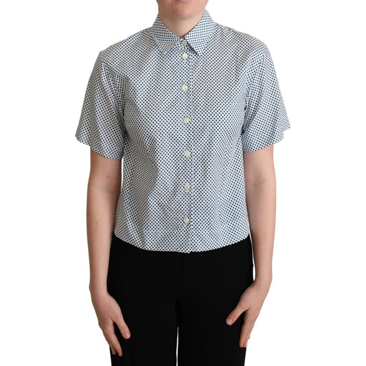 Dolce & Gabbana White Blue Polka Dot Cotton Shirt