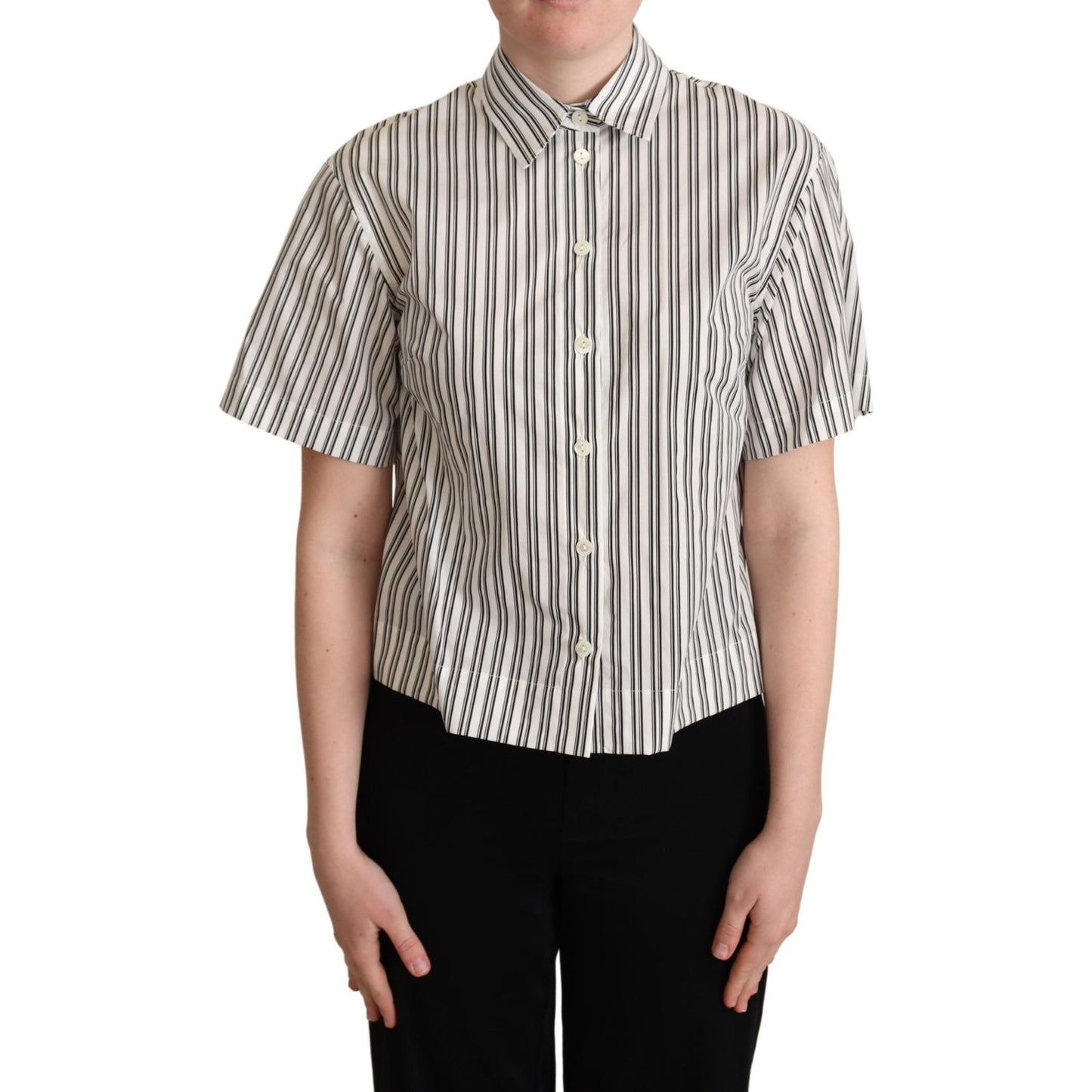 Dolce & Gabbana White Black Striped Shirt Blouse Top