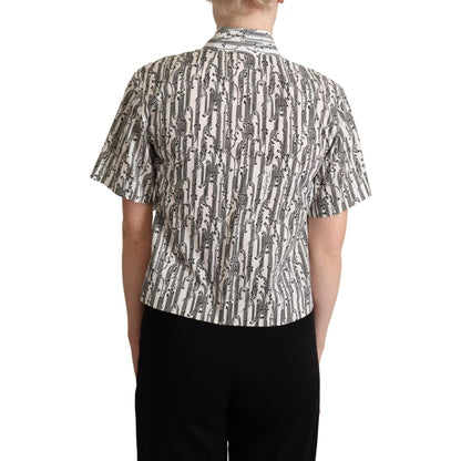 Dolce & Gabbana White Floral Collared Blouse Shirt
