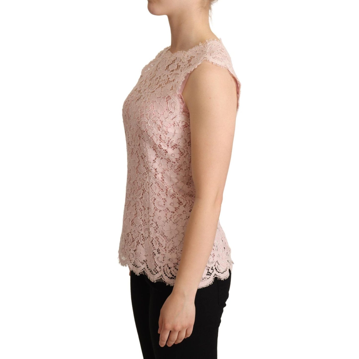 Dolce & Gabbana Pink Floral Lace Sleeveless Tank Blouse Top