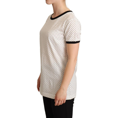 Dolce & Gabbana White Dotted Crewneck Cotton T-shirt