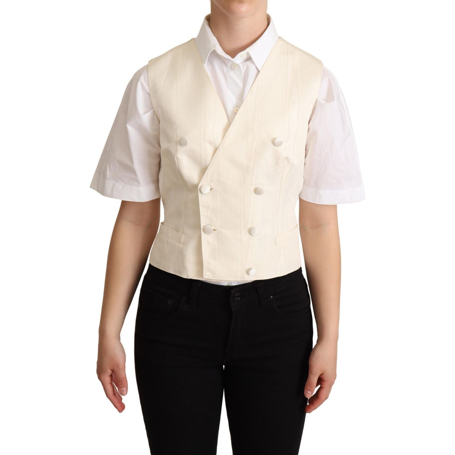 米色丝绸混纺无袖背心奢华马甲