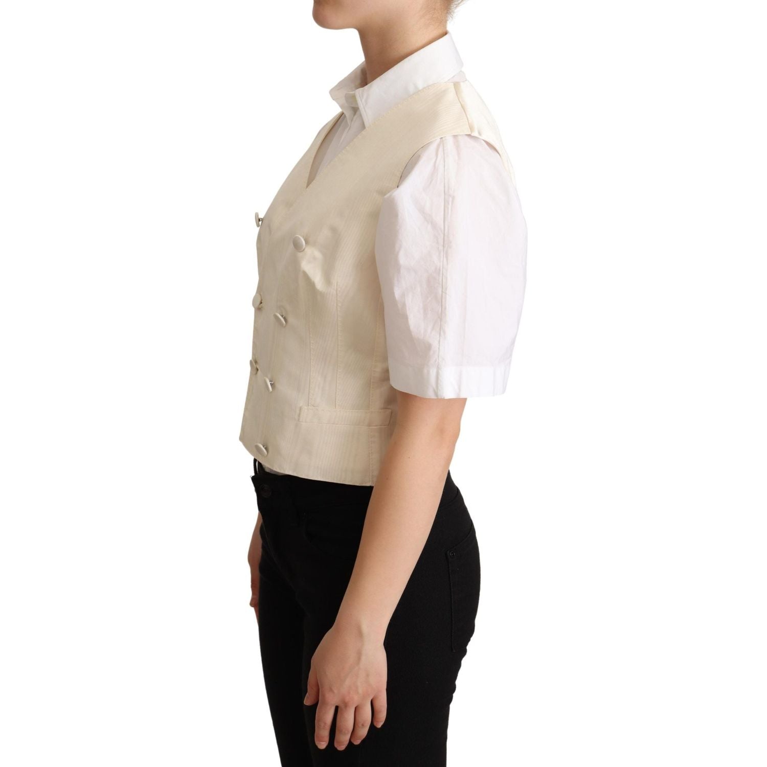 米色丝绸混纺无袖背心奢华马甲