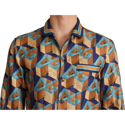 Dolce & Gabbana Multicolor DG Logo Silk Mens Top Shirt