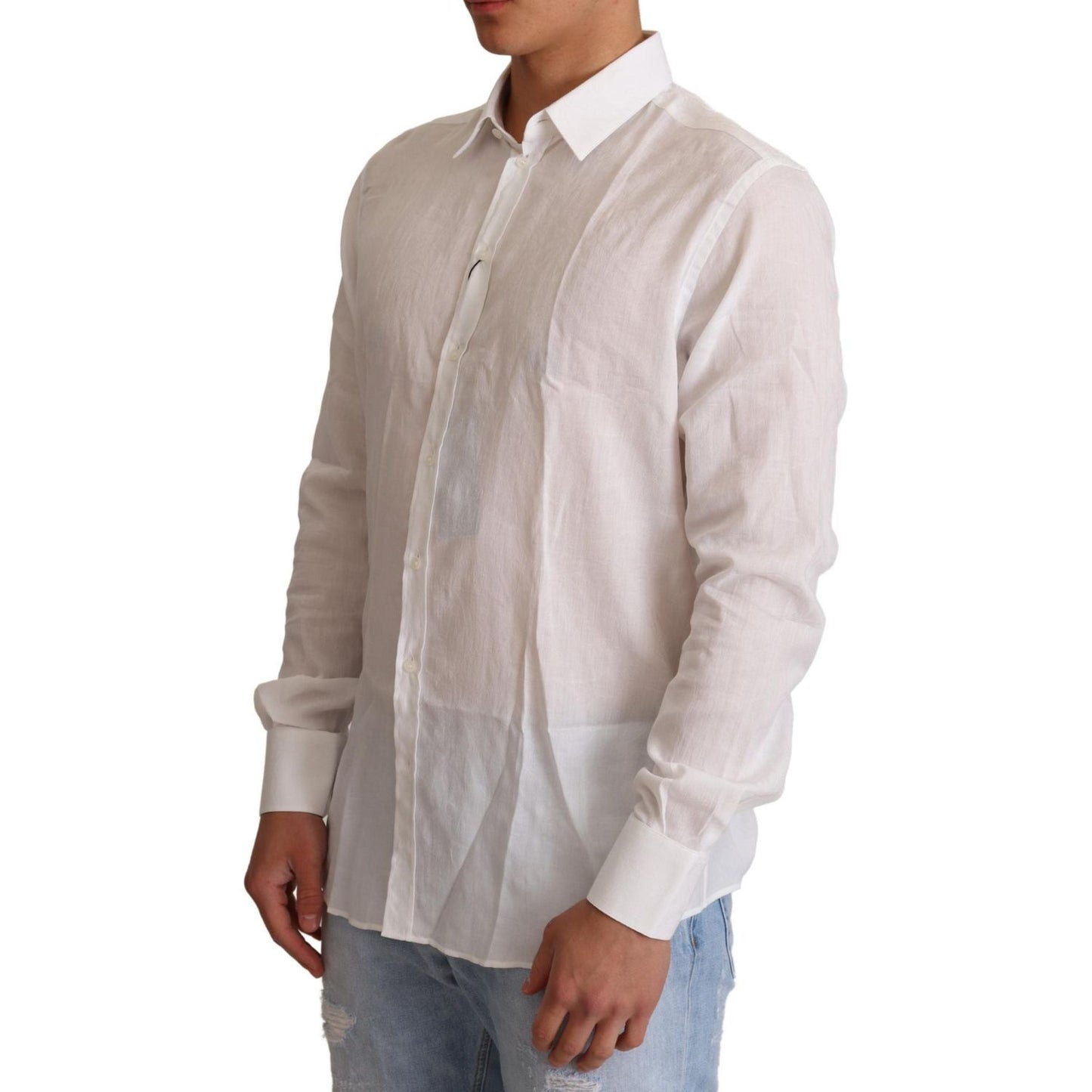 Dolce & Gabbana White Cotton Floral Pattern MARTINI Shirt