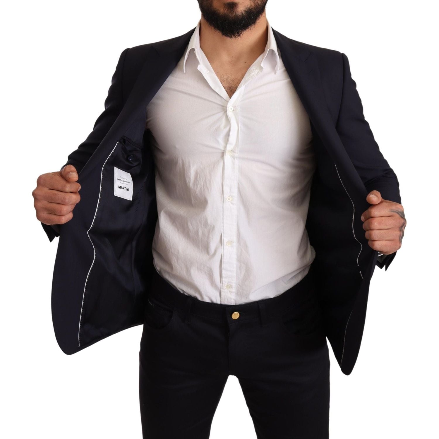 由著名裁缝师制作的优雅海军蓝马提尼西装外套