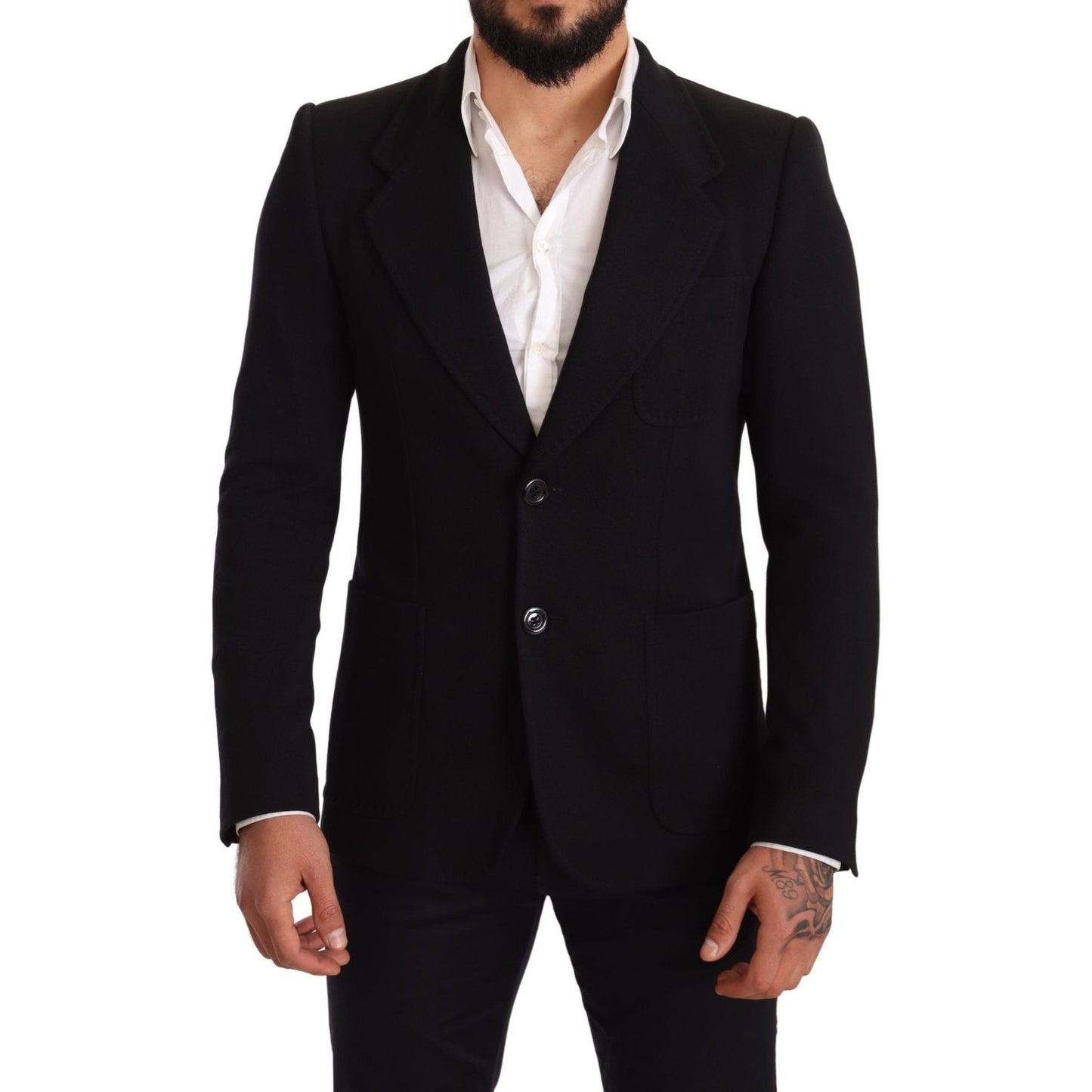 Dolce & Gabbana Black Cotton Slim Fit Coat Jacket Blazer