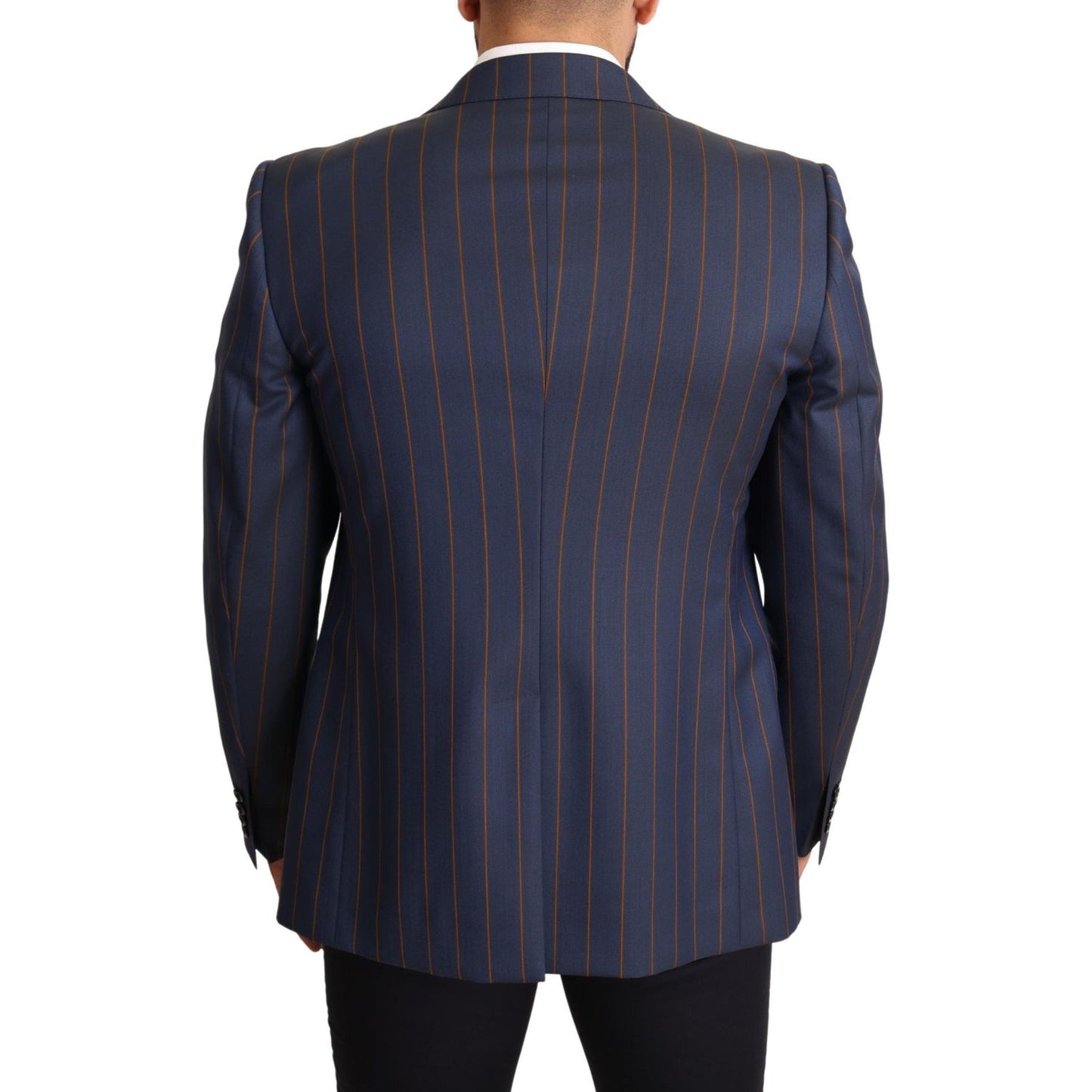 Dolce & Gabbana Blue Striped Wool Slim Fit Blazer Jacket
