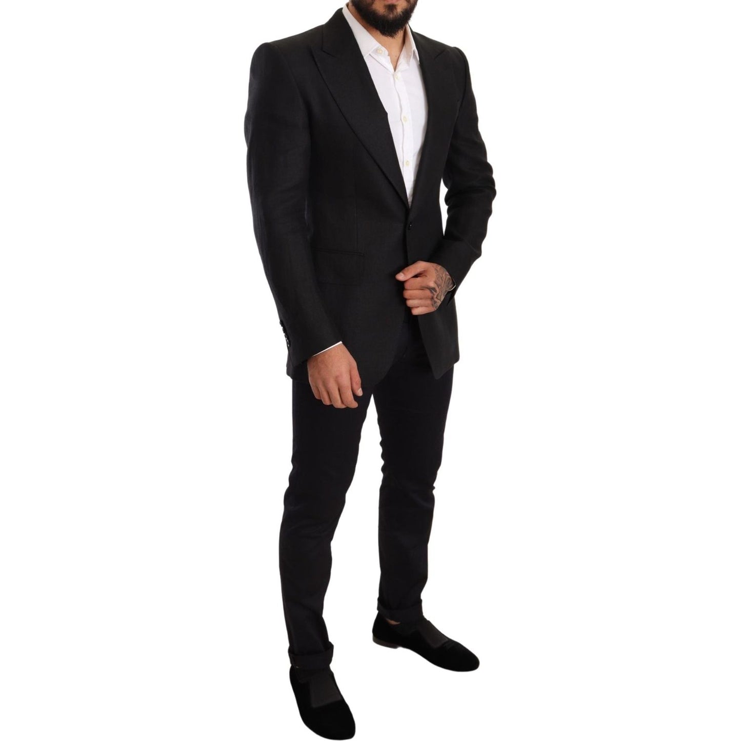 Dolce & Gabbana Elegant Slim Fit Black Linen Blazer Dolce & Gabbana