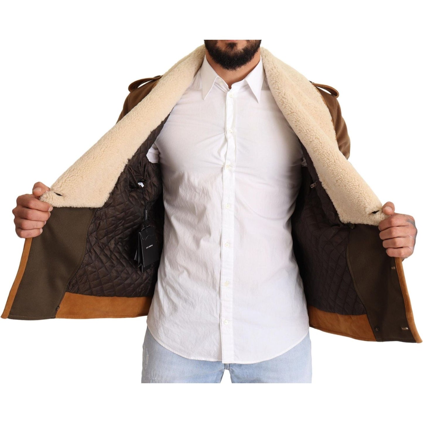 Dolce & Gabbana Brown Double Breasted Shearling Coat Jacket