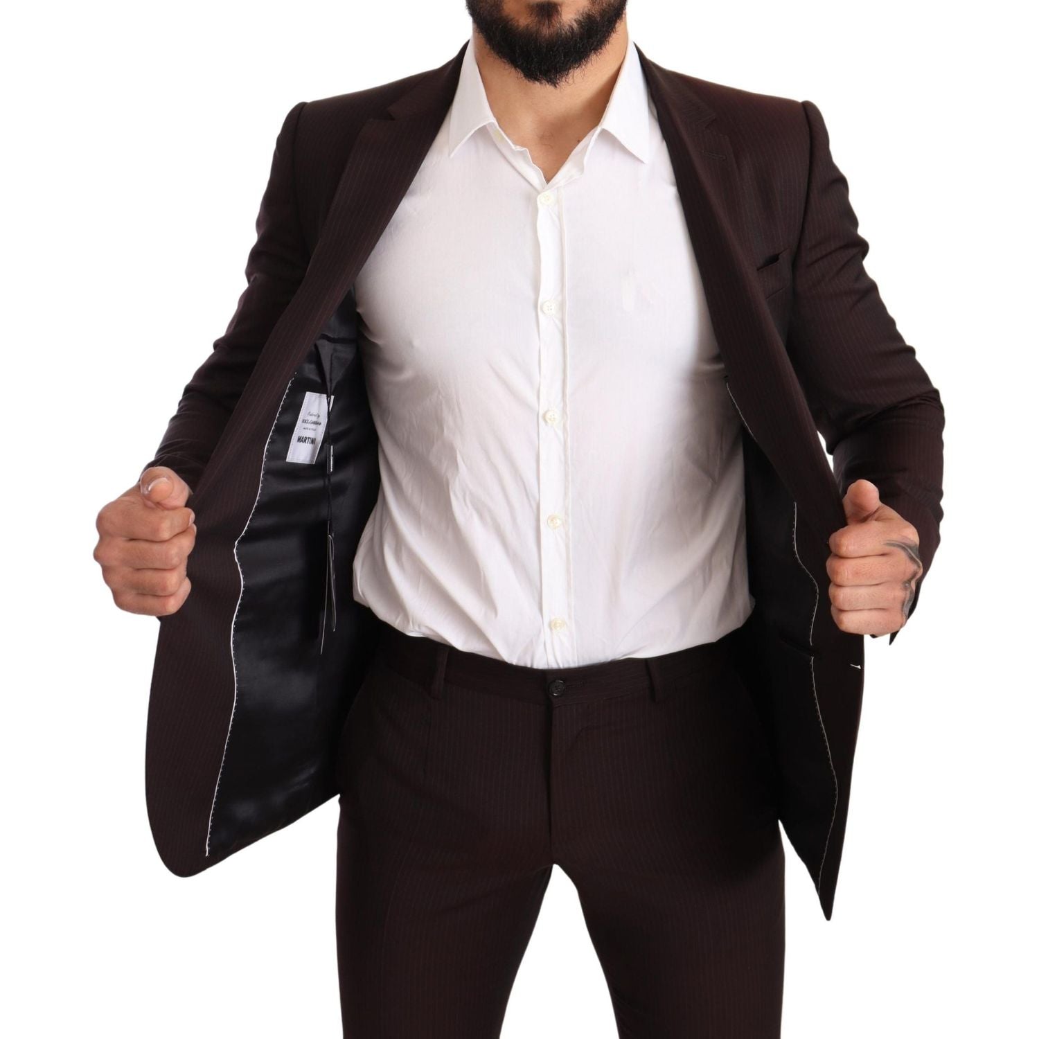 优雅波尔多条纹马提尼西装