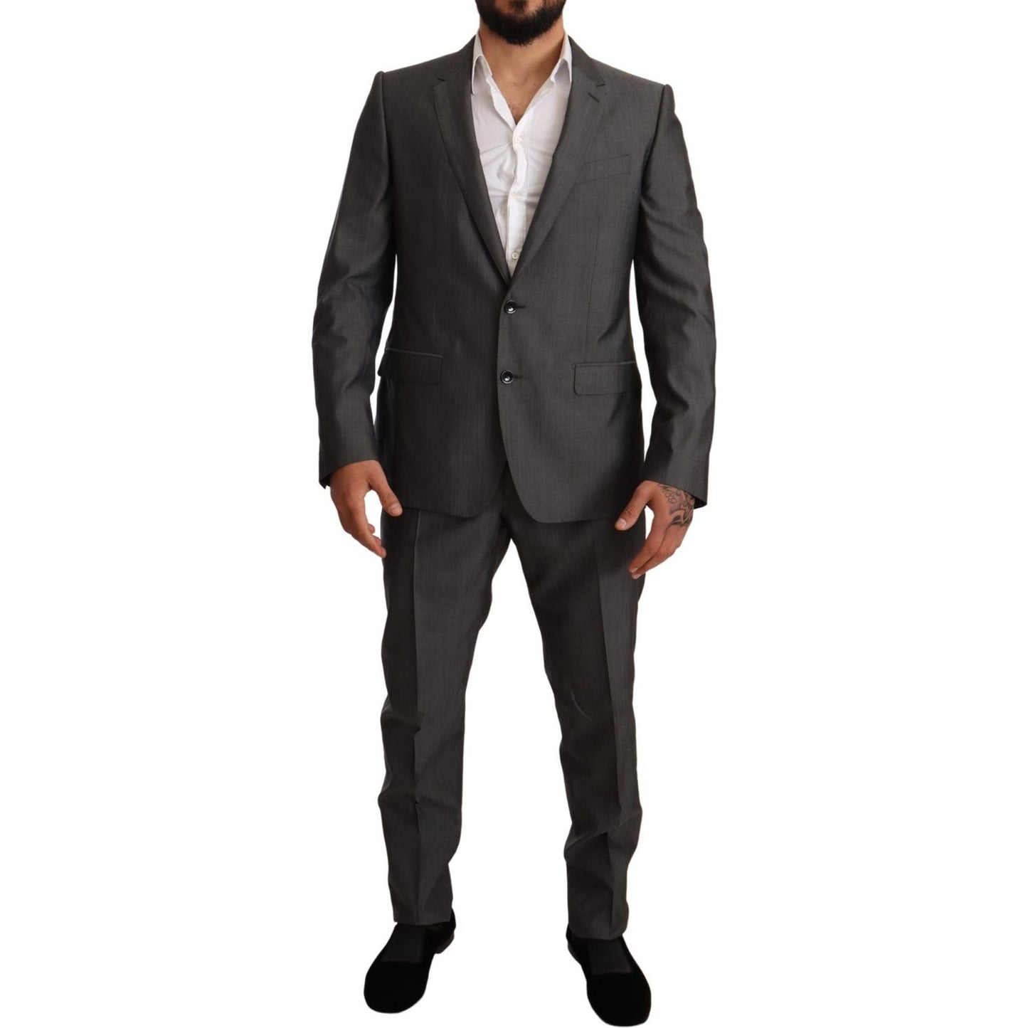 Dolce & Gabbana Gray Metallic MARTINI Slim Fit Set Suit