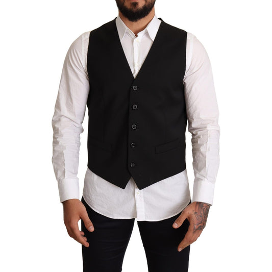 Dolce & Gabbana Black Wool Formal Waistcoat Dress
