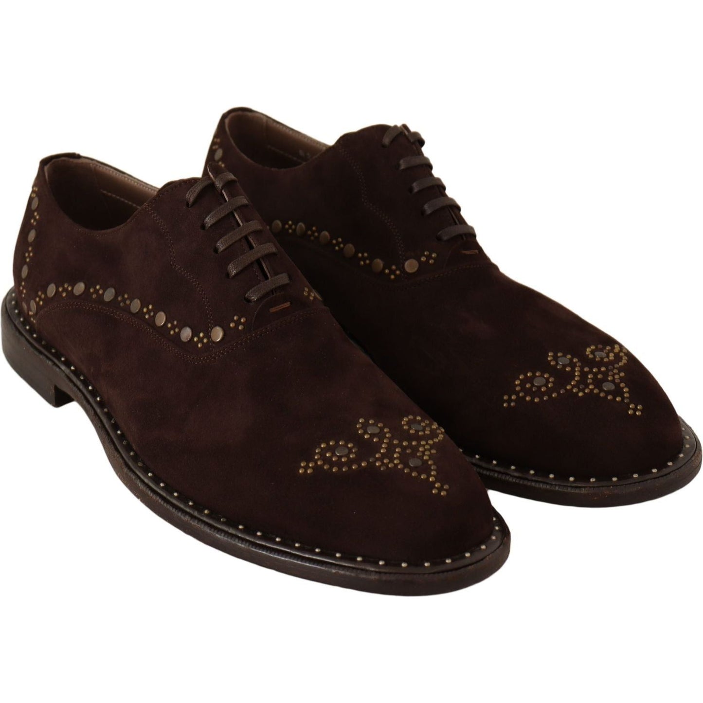 Dolce & Gabbana Elegant Brown Suede Studded Derby Shoes Dress Shoes Dolce & Gabbana