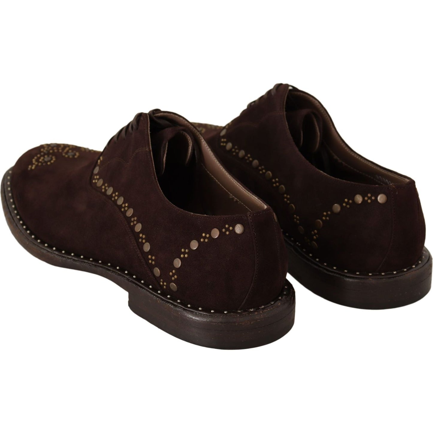 Dolce & Gabbana Elegant Brown Suede Studded Derby Shoes Dress Shoes Dolce & Gabbana