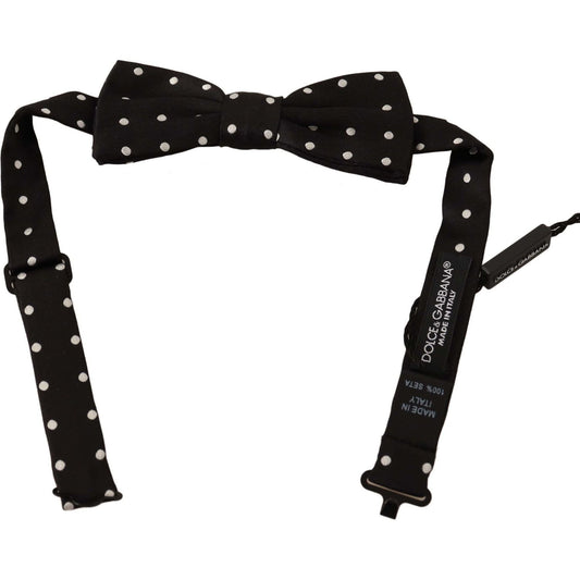 Dolce & Gabbana Black White Polka Dot Silk Adjustable Neck Papillon Bow Tie