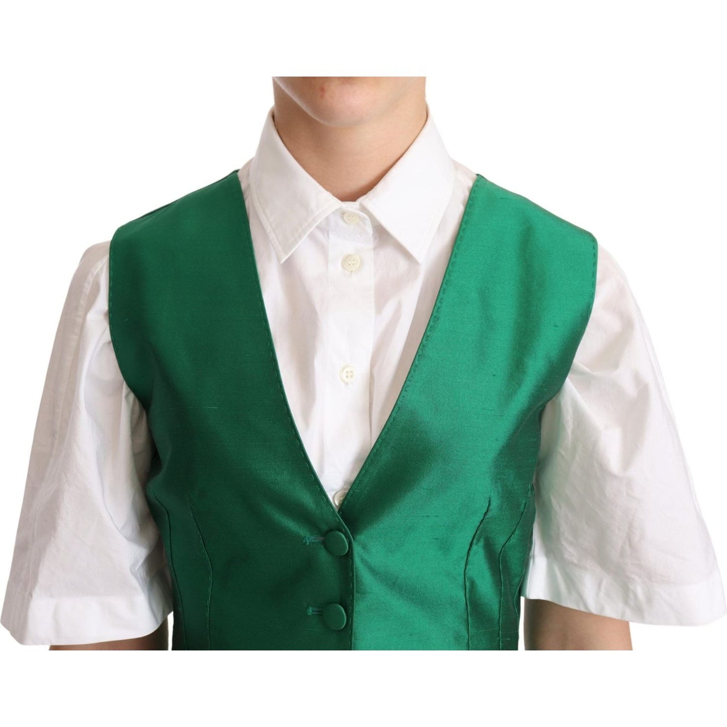 Dolce & Gabbana Green Silk Satin Sleeveless Waistcoat Vest