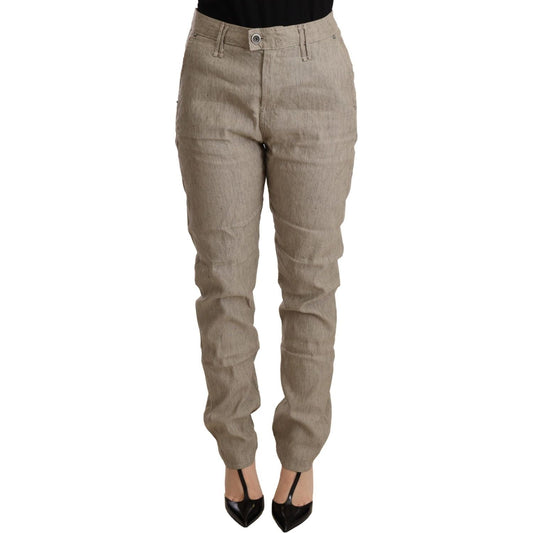 CYCLE Beige Mid Waist Casual Baggy Stretch Trouser
