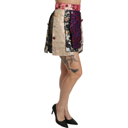 Dolce & Gabbana Multicolor Floral Jacquard Crystal Skirt