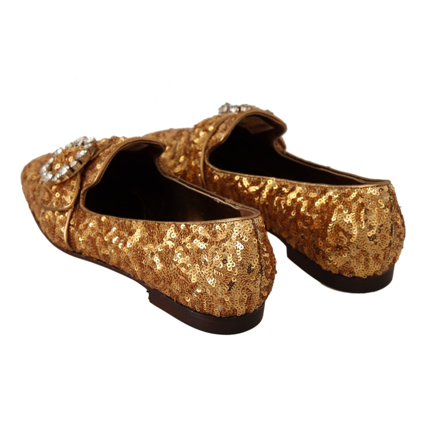 Dolce & Gabbana Gold Sequin Crystal Flat Women Loafers Shoes