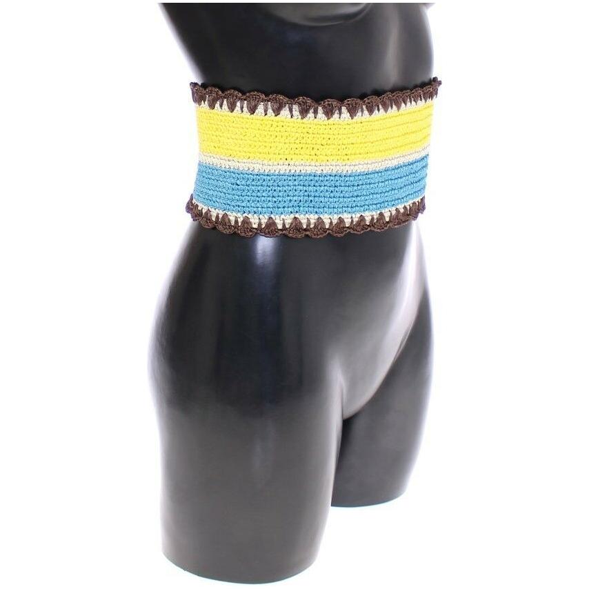 Dolce & Gabbana Yellow Striped Wide Waist Raffia Belt