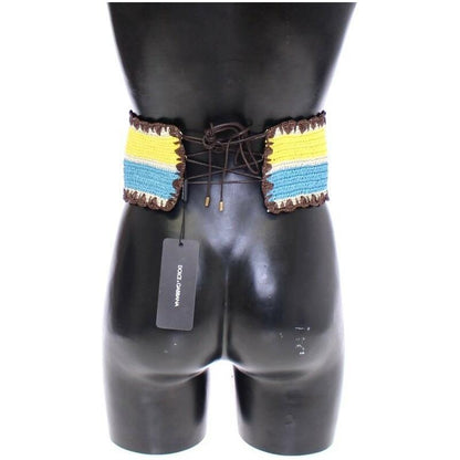 Dolce & Gabbana Yellow Striped Wide Waist Raffia Belt