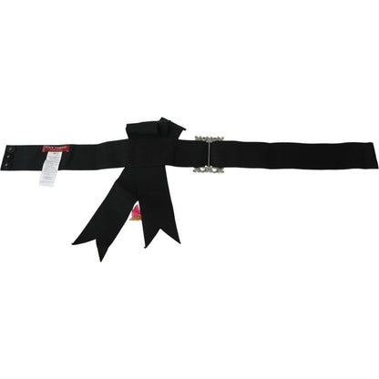Dolce & Gabbana Black Pink Flower Brooch Crystals Cotton Belt