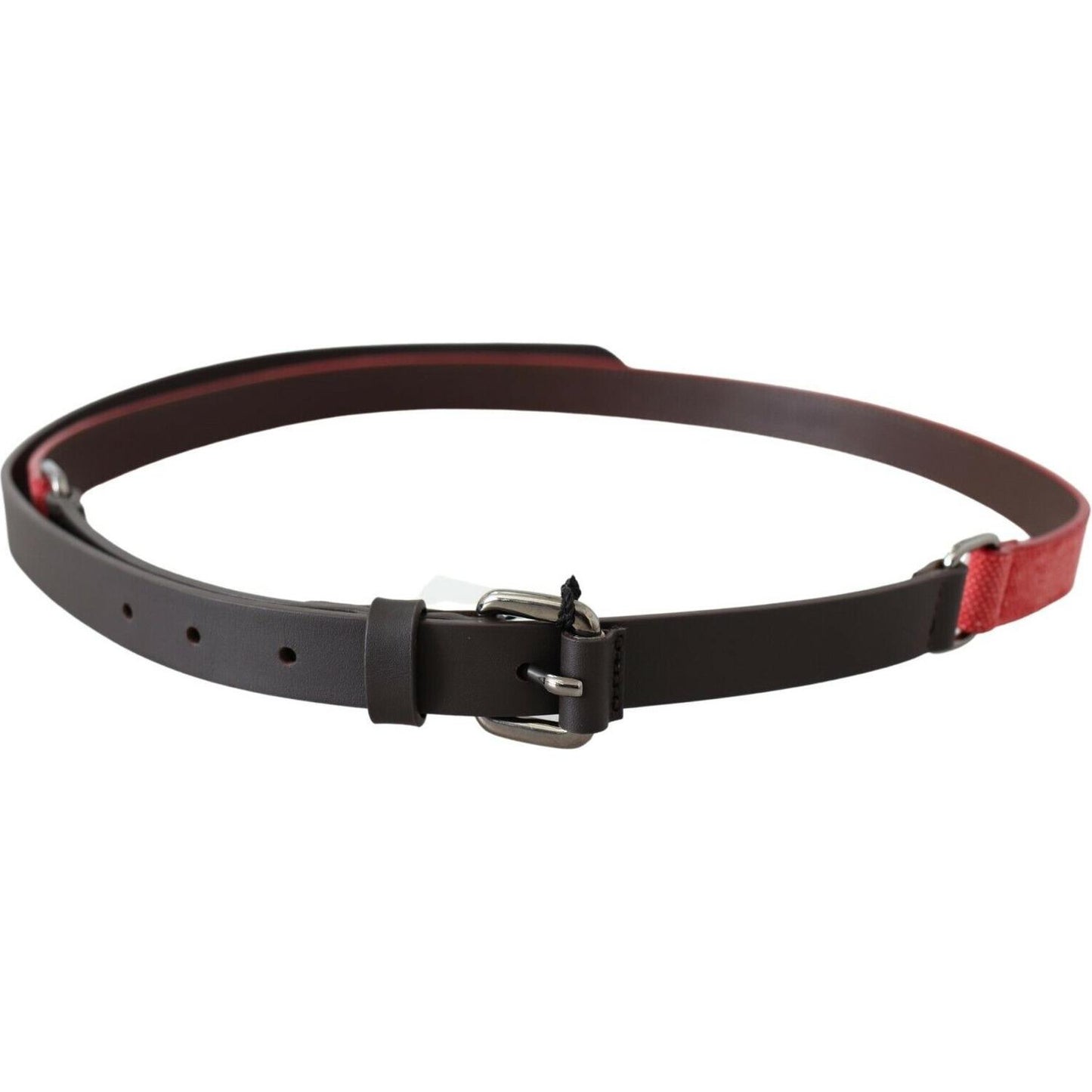 Costume National Red Brown Leather Silver Logo Buckle Waist Belt