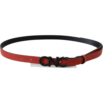 Costume National Red Black Leather Black Logo Buckle Blood Belt