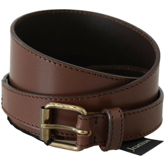 PLEIN SUD Brown Genuine Leather Rustic Metal Buckle Belt