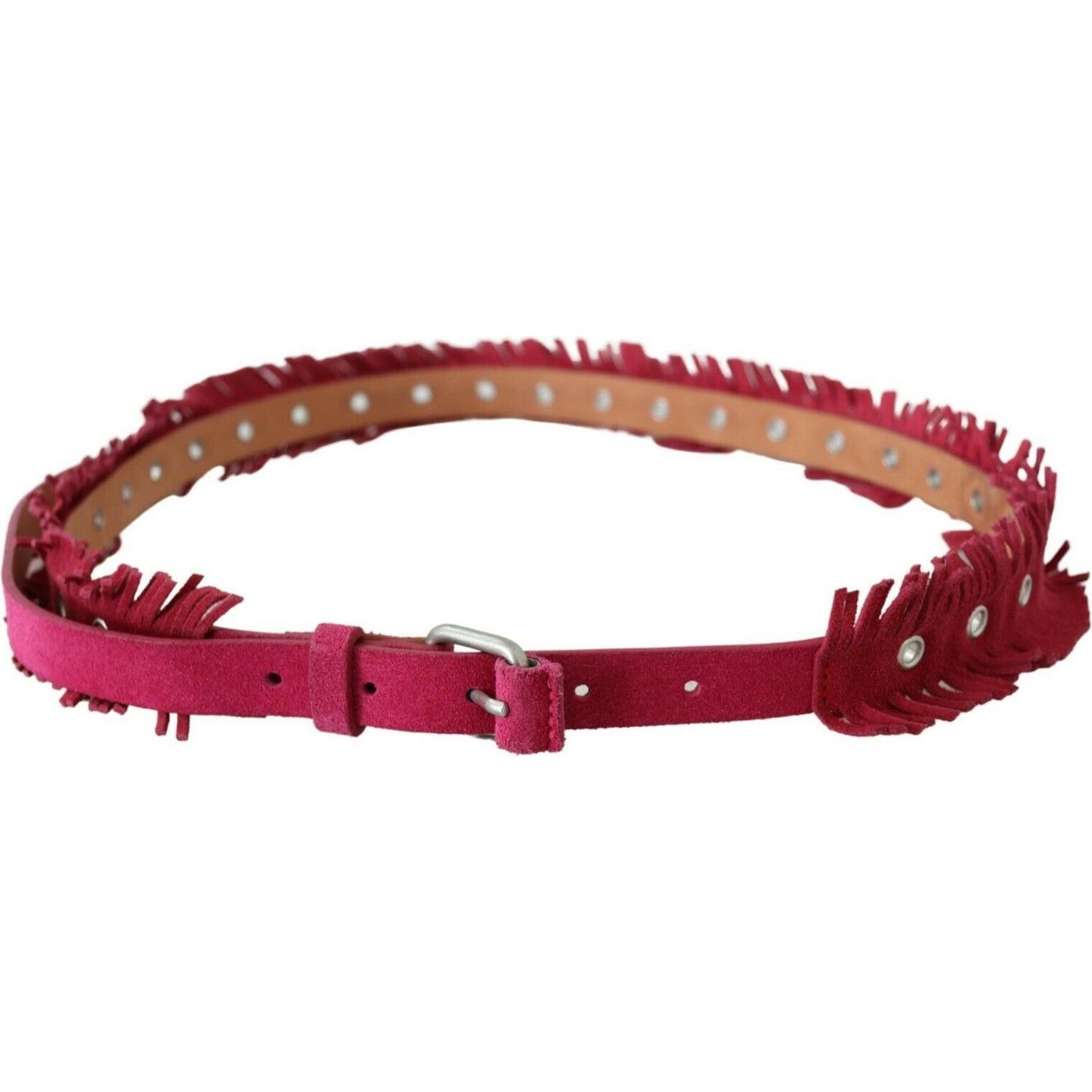 Ermanno Scervino Maroon Leather Fringes Silver Buckle Waist Belt