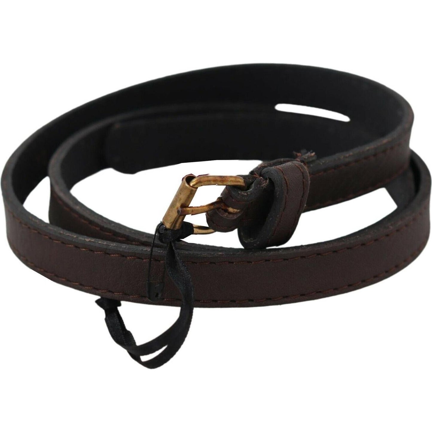 MILA SCHÖN Elegant Brown Leather Fashion Belt with Gold-Tone Buckle MILA SCHÖN