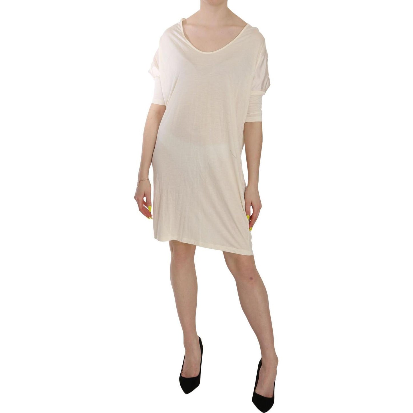 Costume National Chic Cream A-Line Elbow Sleeve Dress WOMAN DRESSES Costume National