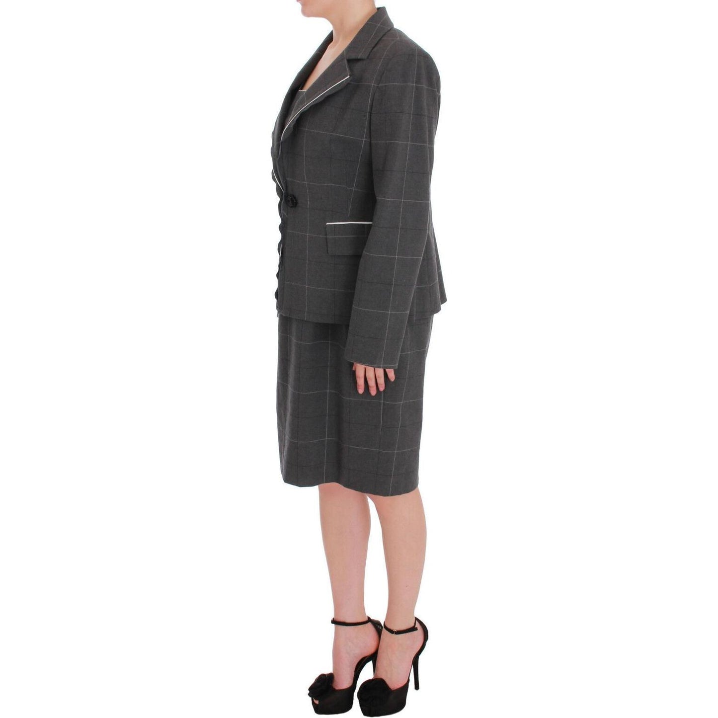 BENCIVENGA Elegant Checkered Cotton-Blend Suit Set Skirt Suit BENCIVENGA