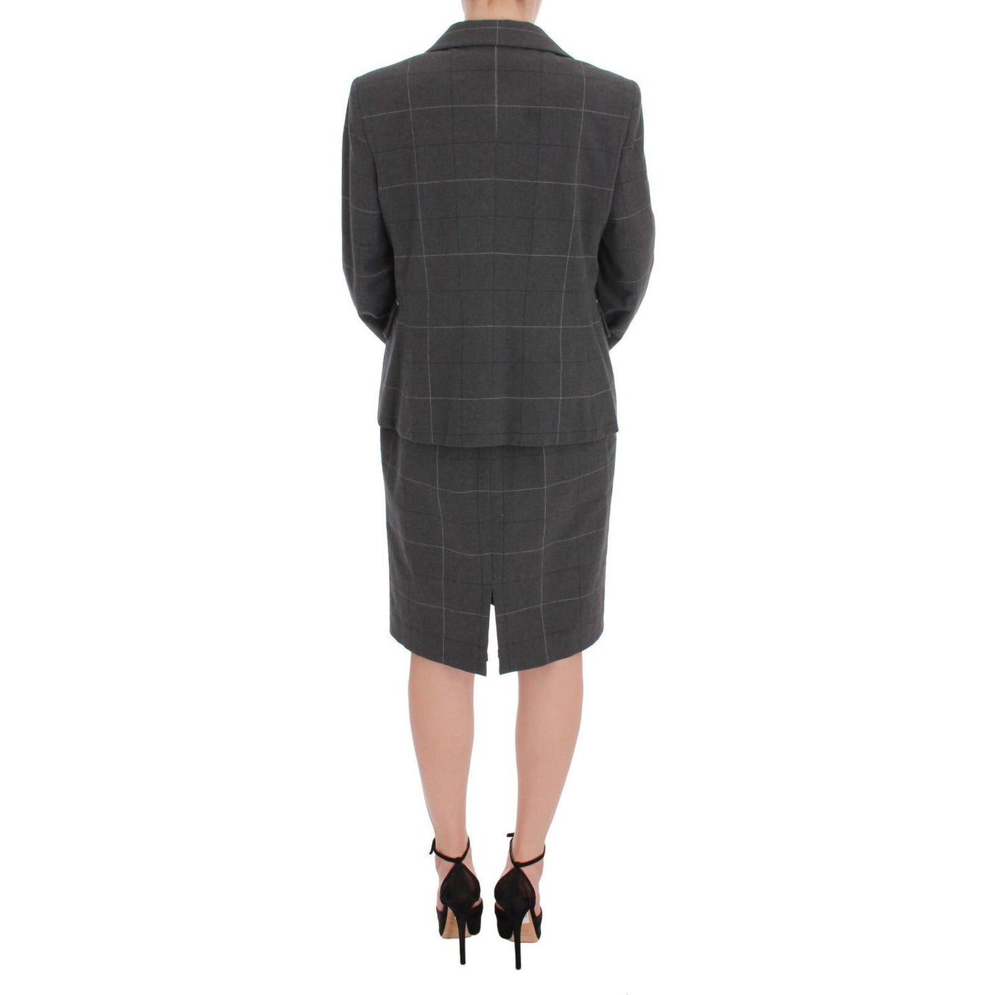 BENCIVENGA Gray Checkered Cotton Blazer Dress Set Suit
