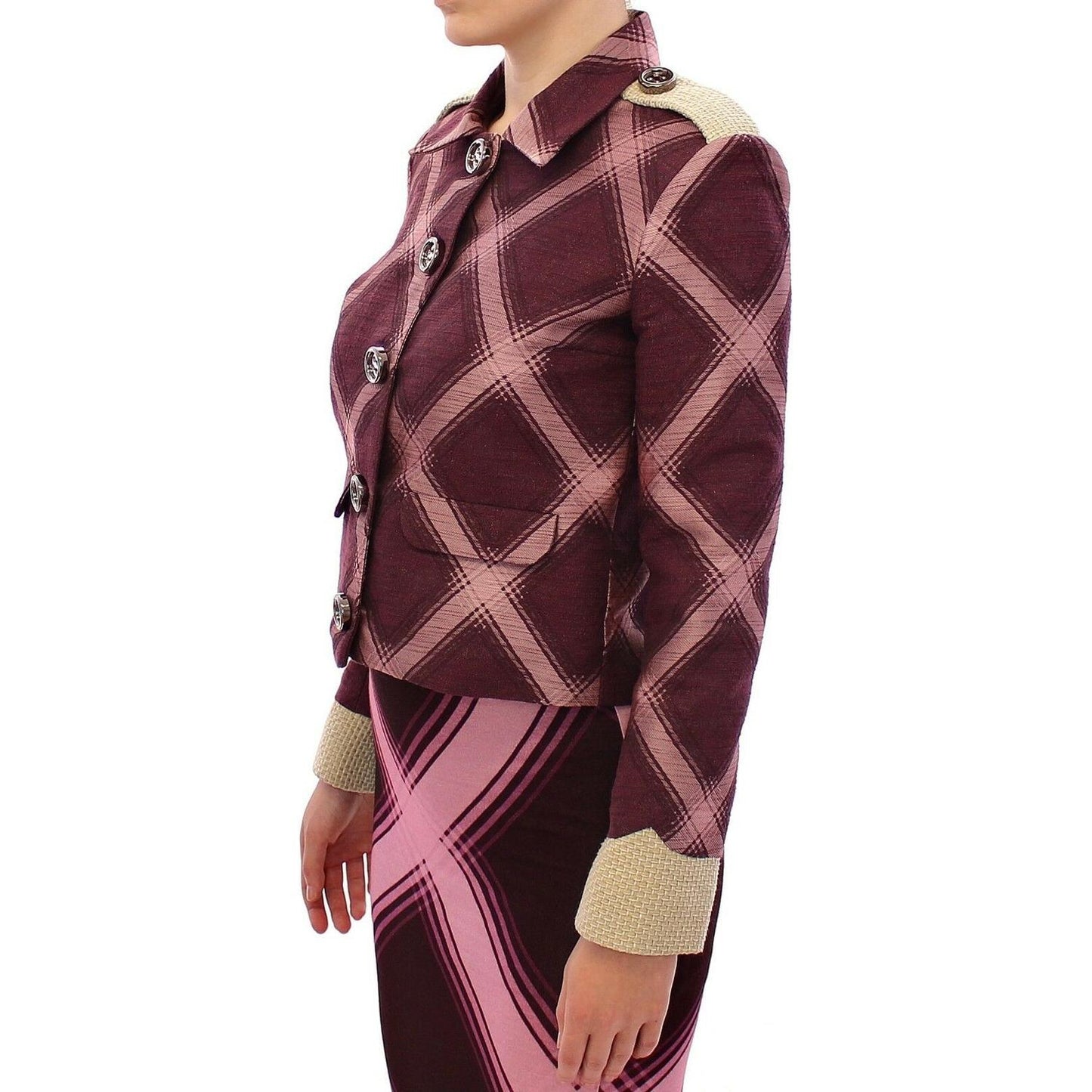 House of Holland Check Trench Coat Blazer Purple Jacket