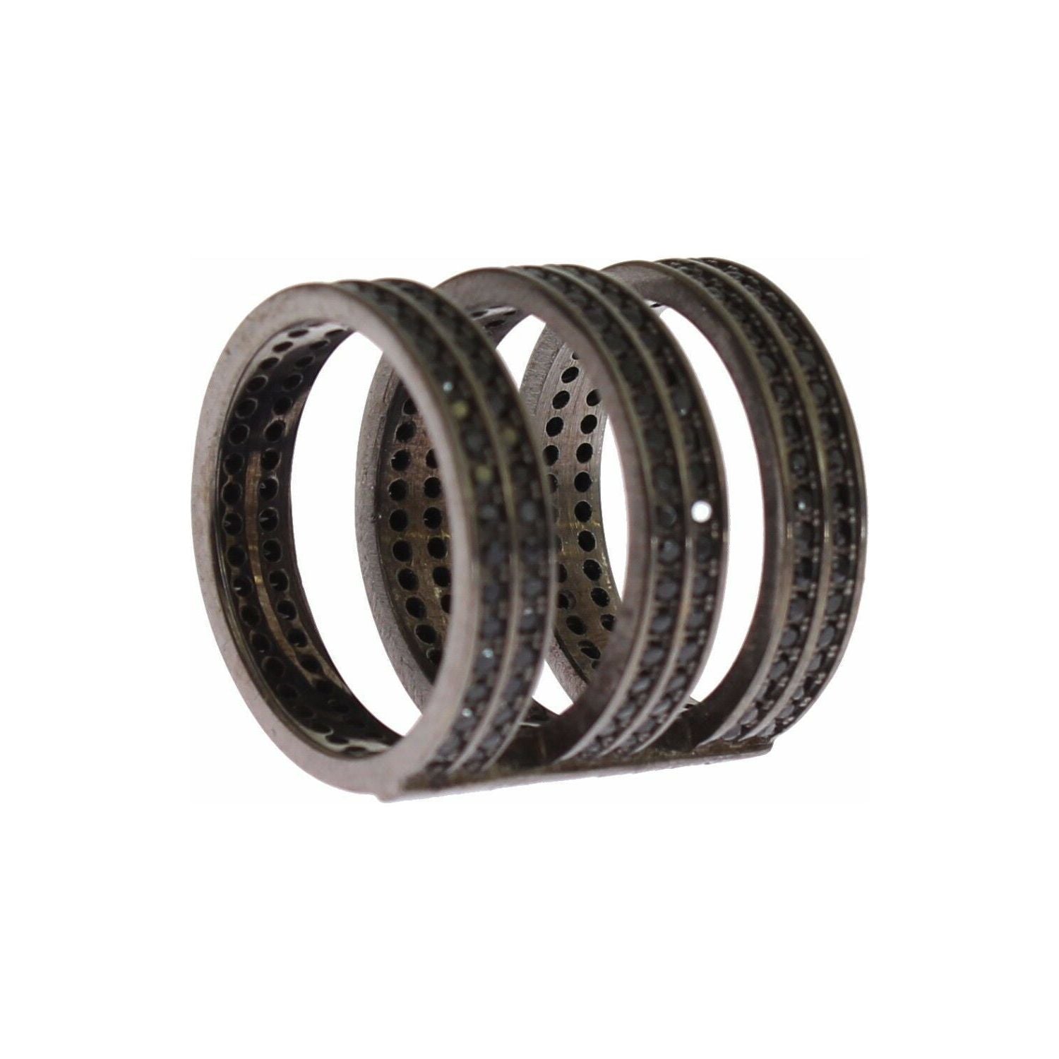 خاتم نيالايا الأنيق المصنوع من الفضة الإسترلينية والمرصّع بالكريستال الأسود