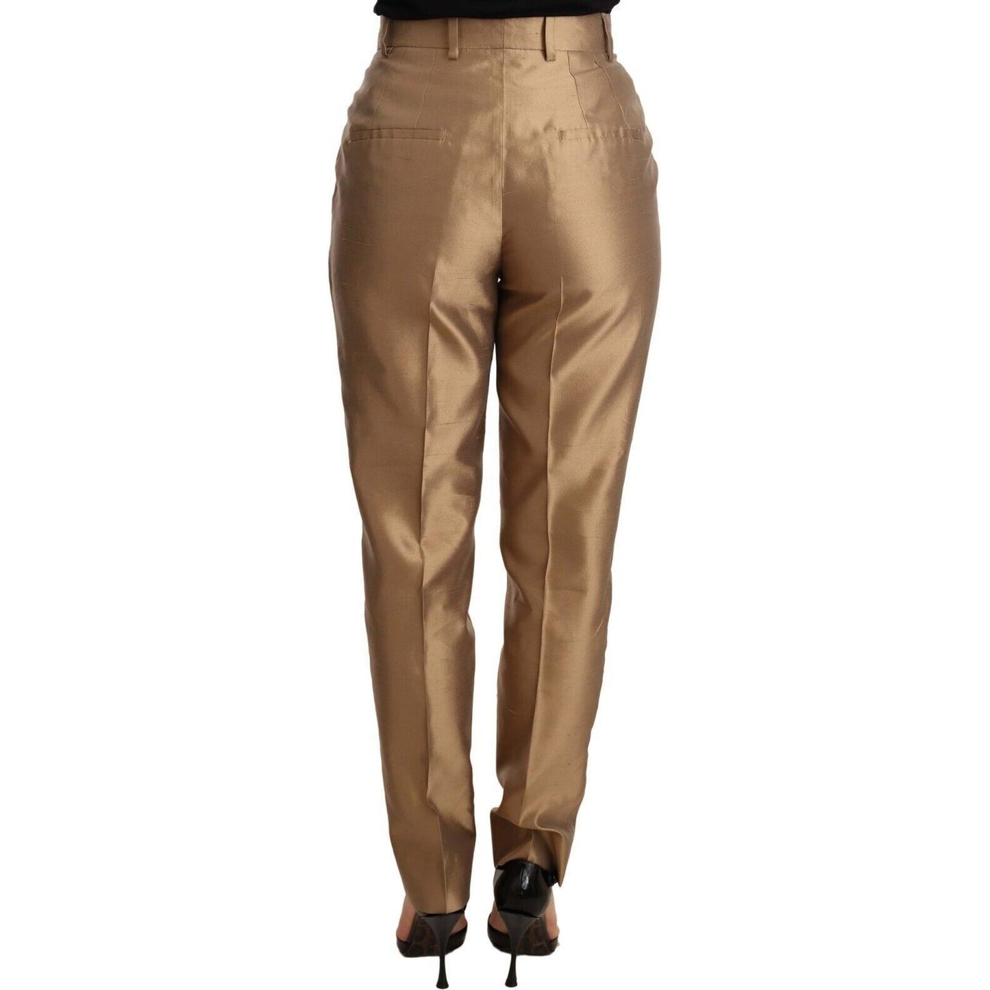 Dolce & Gabbana Elegant Tapered Silk Trousers in Gold Jeans & Pants Dolce & Gabbana