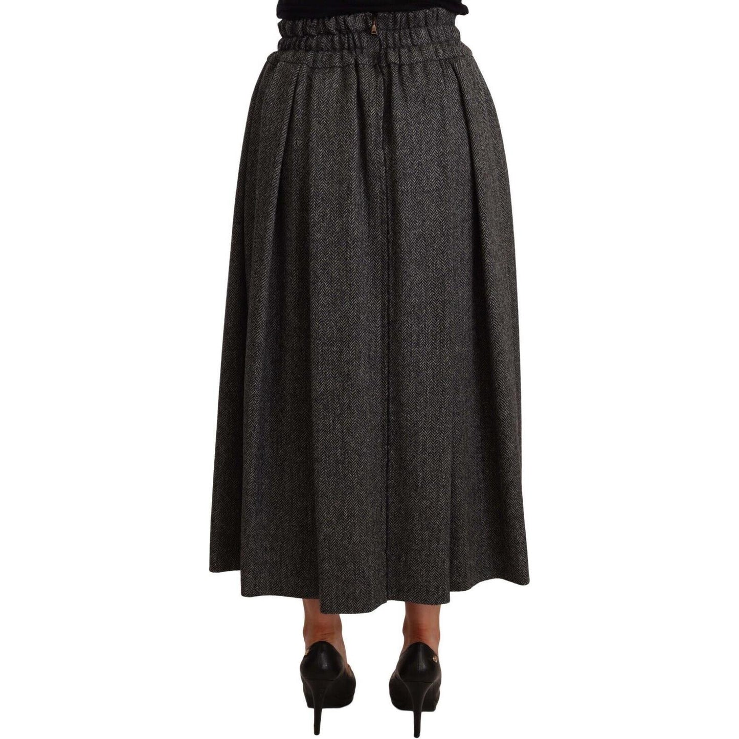 Dolce & Gabbana Elegant A-Line Midi Wool Skirt in Gray Zigzag Dolce & Gabbana