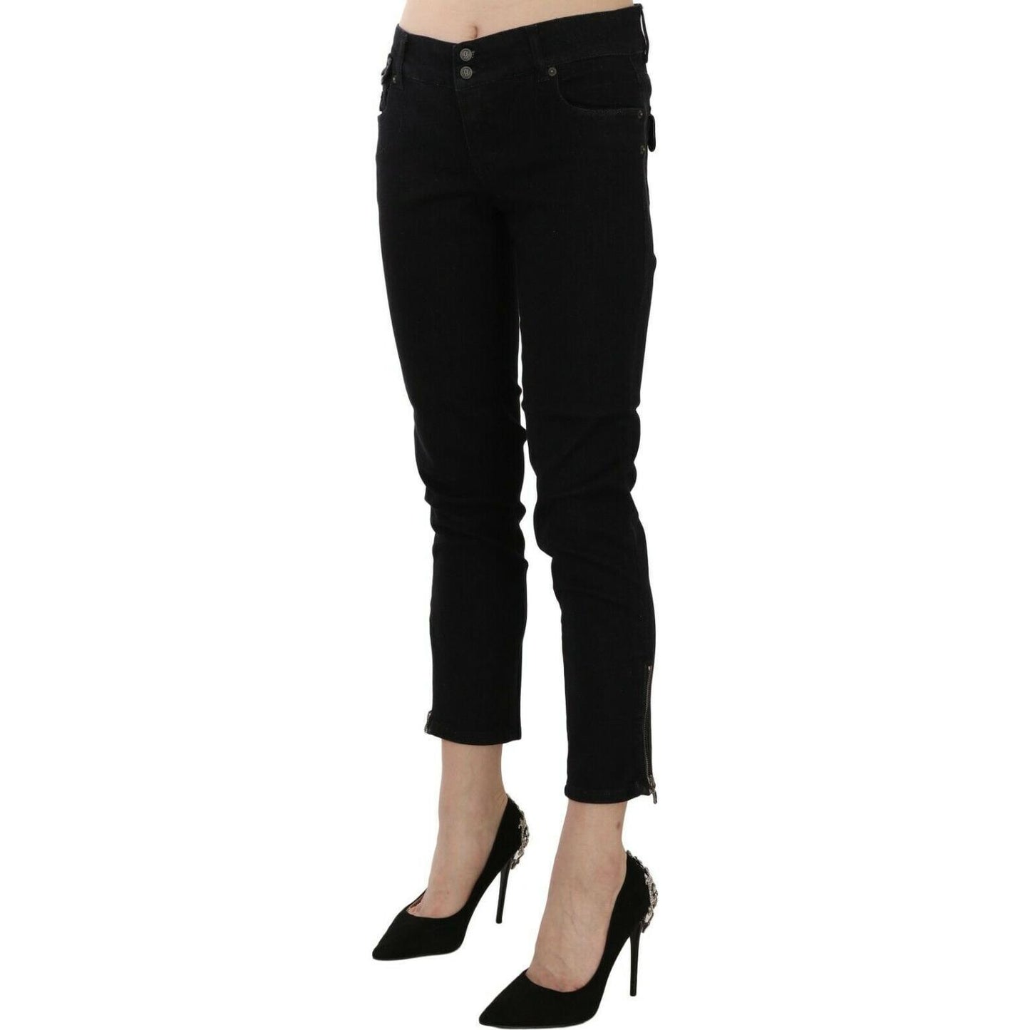 John Galliano Chic Black Mid Waist Slim Cropped Jeans Jeans & Pants John Galliano