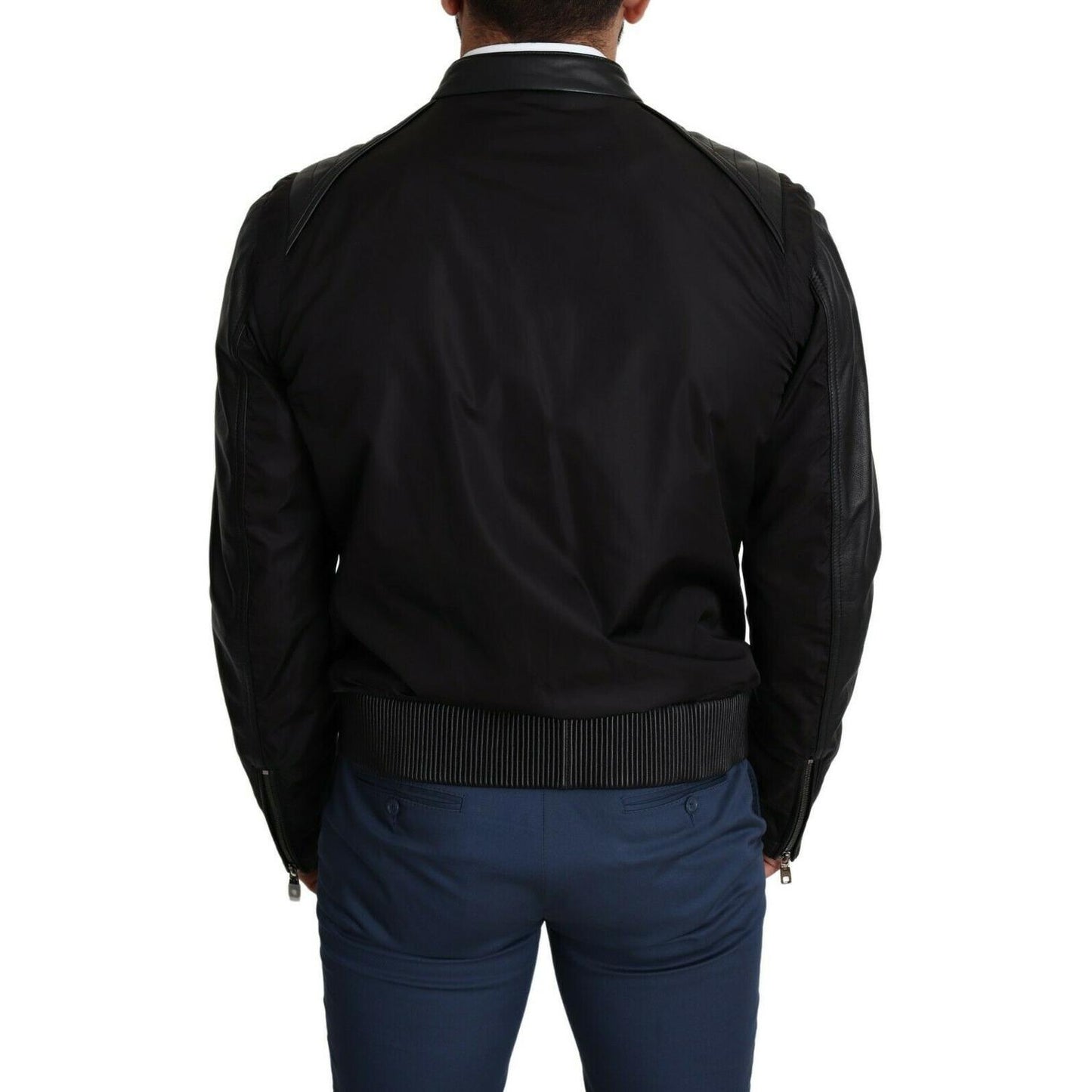 Dolce & Gabbana Elegant Black Bomber with Leather Accents MAN COATS & JACKETS Dolce & Gabbana